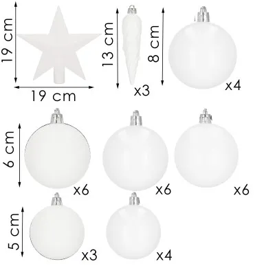 Vianočné ozdoby biele mix - sada 33ks