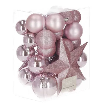 Vianočné ozdoby ružové mix - sada 33ks