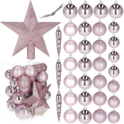 Vianočné ozdoby ružové mix - sada 33ks
