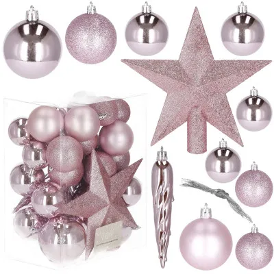 Vianočné ozdoby ružové mix - sada 33ks