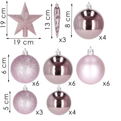 Vianočné ozdoby ružové mix - sada 33ks