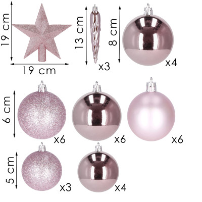Vianočné ozdoby ružové mix - sada 33ks