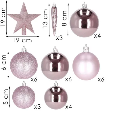 Vianočné ozdoby ružové mix - sada 33ks
