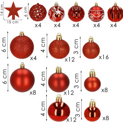 Maxi 101 dielna sada vianočných ozdôb červená