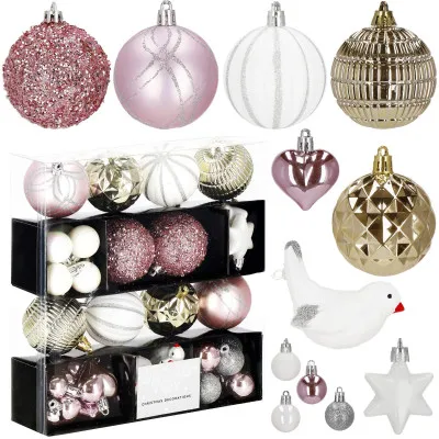 Vianočné ozdoby ružovo-biele mix - sada 38ks