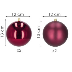 Vianočné banky XL vínovej mix - 12cm, sada 4ks