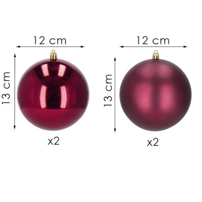 Vianočné banky XL vínovej mix - 12cm, sada 4ks