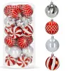 Vianočné banky červeno-strieborné mix - 6cm, sada 24ks