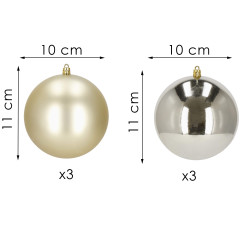 Vianočné banky zlato-strieborné mix - 10cm, sada 6ks