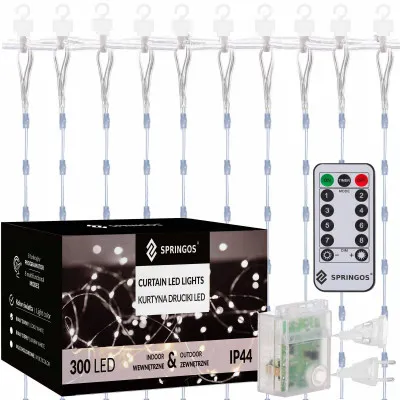 LED Nano záves - 3x3m, 300LED, 8 funkcií, ovládač, IP44, studená biela