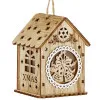 Drevený domček so zvončekmi svietiacimi 6,5x9 cm, vianočná ozdoba