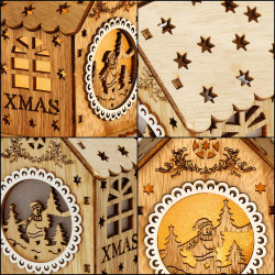 Drevený domček so snehuliakom svietiaci 6,5x9 cm, vianočná ozdoba