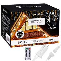 LED kvaple - 14,5m, 300LED, 8 funkcií, ovládač, časovač, IP44, duálna biela