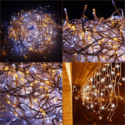 LED kvaple - 22,5m, 500LED, 8 funkcií, ovládač, časovač, IP44, duálna biela