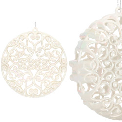 Guľa s ornamentami 9cm biela perleť, vianočná ozdoba