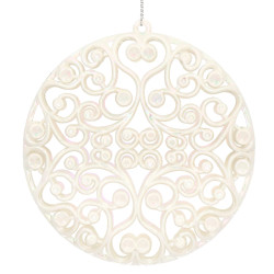Guľa s ornamentami 9cm biela perleť, vianočná ozdoba