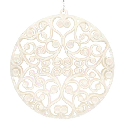 Guľa s ornamentami 9cm biela perleť, vianočná ozdoba