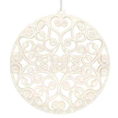Guľa s ornamentami 9cm biela perleť, vianočná ozdoba