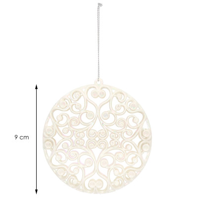 Guľa s ornamentami 9cm biela perleť, vianočná ozdoba