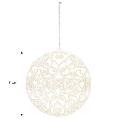 Guľa s ornamentami 9cm biela perleť, vianočná ozdoba