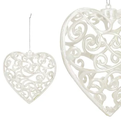 Srdiečko s ornamentmi 9cm biela perleť, vianočná ozdoba