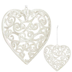 Srdiečko s ornamentmi 9cm biela perleť, vianočná ozdoba
