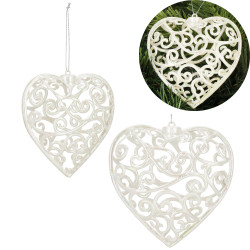 Srdiečko s ornamentmi 9cm biela perleť, vianočná ozdoba