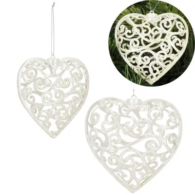 Srdiečko s ornamentmi 9cm biela perleť, vianočná ozdoba