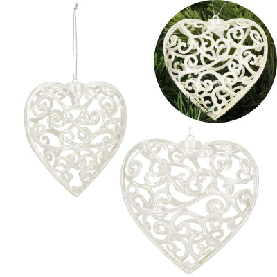 Srdiečko s ornamentmi 9cm biela perleť, vianočná ozdoba
