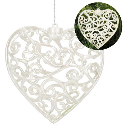 Srdiečko s ornamentmi 9cm biela perleť, vianočná ozdoba