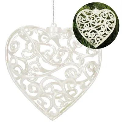 Srdiečko s ornamentmi 9cm biela perleť, vianočná ozdoba