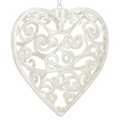 Srdiečko s ornamentmi 9cm biela perleť, vianočná ozdoba