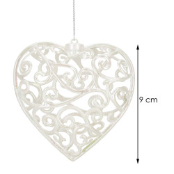Srdiečko s ornamentmi 9cm biela perleť, vianočná ozdoba