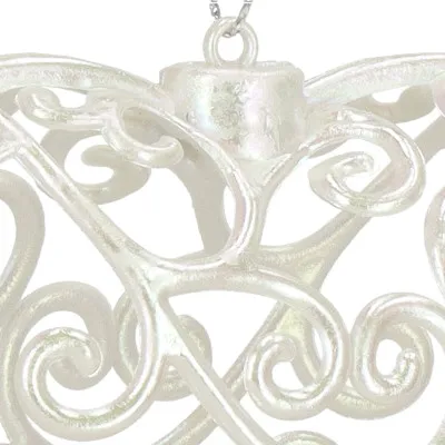 Srdiečko s ornamentmi 9cm biela perleť, vianočná ozdoba