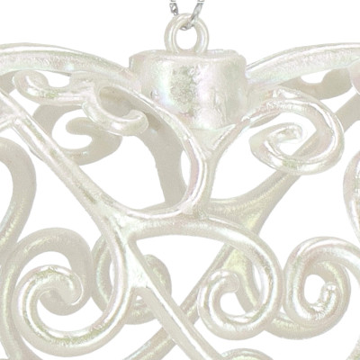 Srdiečko s ornamentmi 9cm biela perleť, vianočná ozdoba