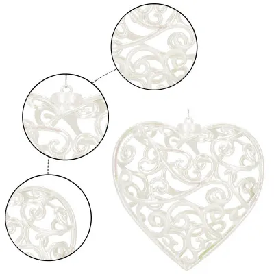 Srdiečko s ornamentmi 9cm biela perleť, vianočná ozdoba