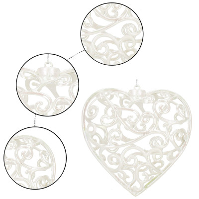 Srdiečko s ornamentmi 9cm biela perleť, vianočná ozdoba