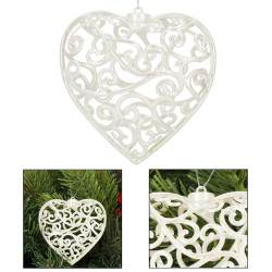 Srdiečko s ornamentmi 9cm biela perleť, vianočná ozdoba