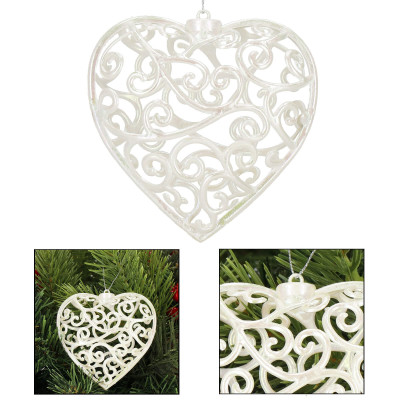 Srdiečko s ornamentmi 9cm biela perleť, vianočná ozdoba