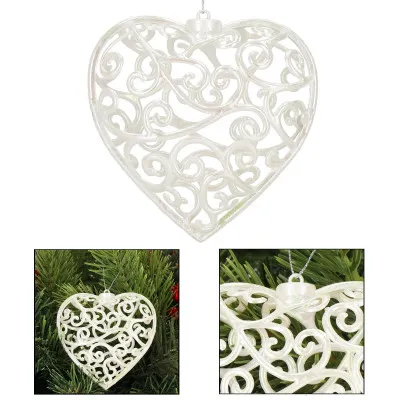 Srdiečko s ornamentmi 9cm biela perleť, vianočná ozdoba