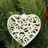 Srdiečko s ornamentmi 9cm biela perleť, vianočná ozdoba