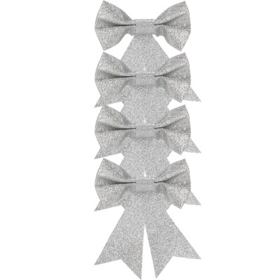 Vianočná mašľa 13x11,5cm strieborná sada 4ks, vianočné dekorácie