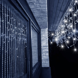 LED kvaple - 14,5m, 300LED, časovač, IP44, studená biela + záblesky