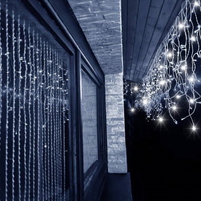 LED kvaple - 14,5m, 300LED, časovač, IP44, studená biela + záblesky