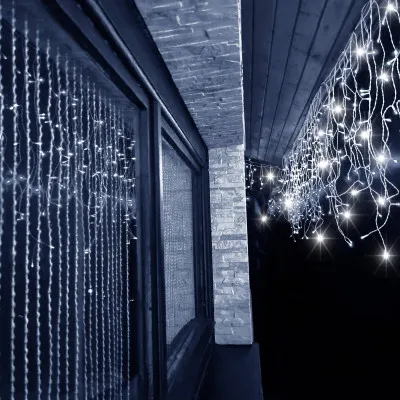 LED kvaple - 14,5m, 300LED, časovač, IP44, studená biela + záblesky