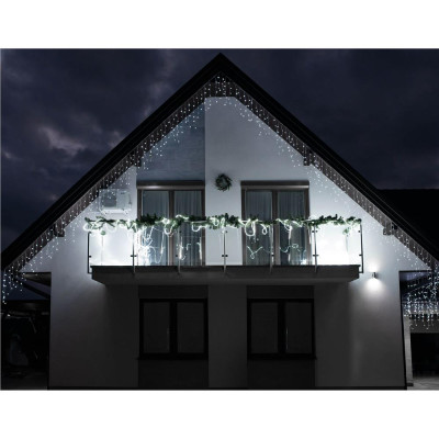 LED kvaple - 14,5m, 300LED, časovač, IP44, studená biela + záblesky
