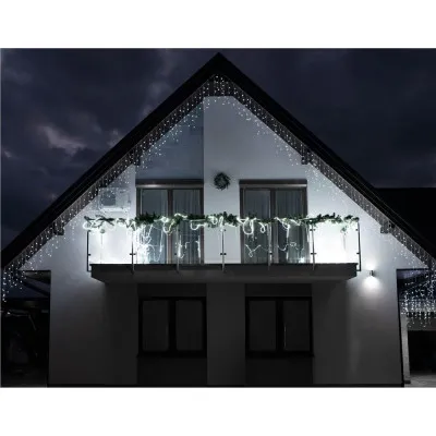 LED kvaple - 14,5m, 300LED, časovač, IP44, studená biela + záblesky