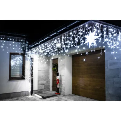 LED kvaple - 22,5m, 500LED, časovač, IP44, studená biela + záblesky