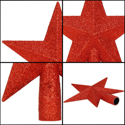 Hviezda na stromček 15cm trblietavá červená, vianočná ozdoba