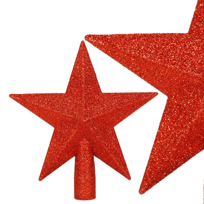 Hviezda na stromček 15cm trblietavá červená, vianočná ozdoba